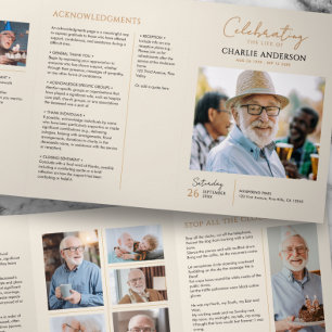 Celebration Of Life Modern 10-Photo Memorial Tri-Fold Program
