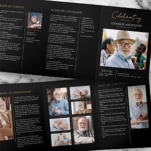 Celebration Of Life Modern 10-Photo Memorial Tri-Fold Program