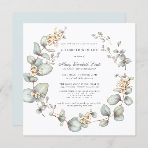 Celebration of Life Modern Botanical White Floral Invitation