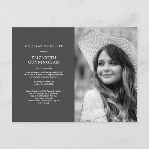 Celebration of Life Modern Chic Elegant Photo Invitation Postcard