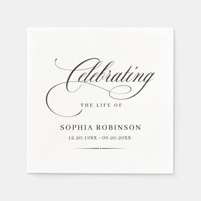 Celebration of Life Modern Elegant Script Funeral  Napkins (Front)
