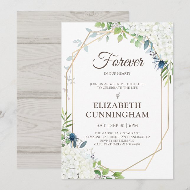 Celebration of Life Modern Floral Geometric Woodsy Invitation (Front/Back)