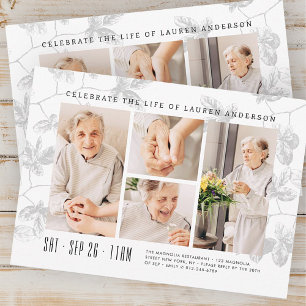 Celebration of Life Modern Foliage 4 Photo Grid Invitation