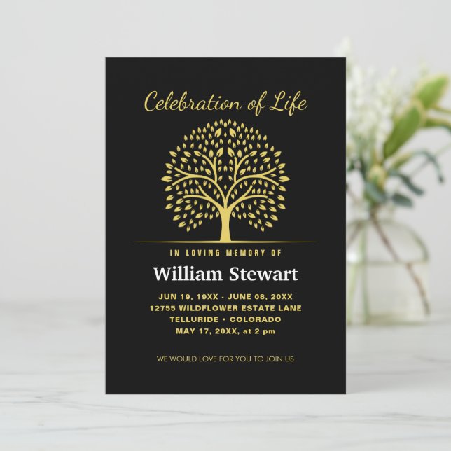 Celebration of Life | Modern Funeral Elegant Tree Invitation (Standing Front)
