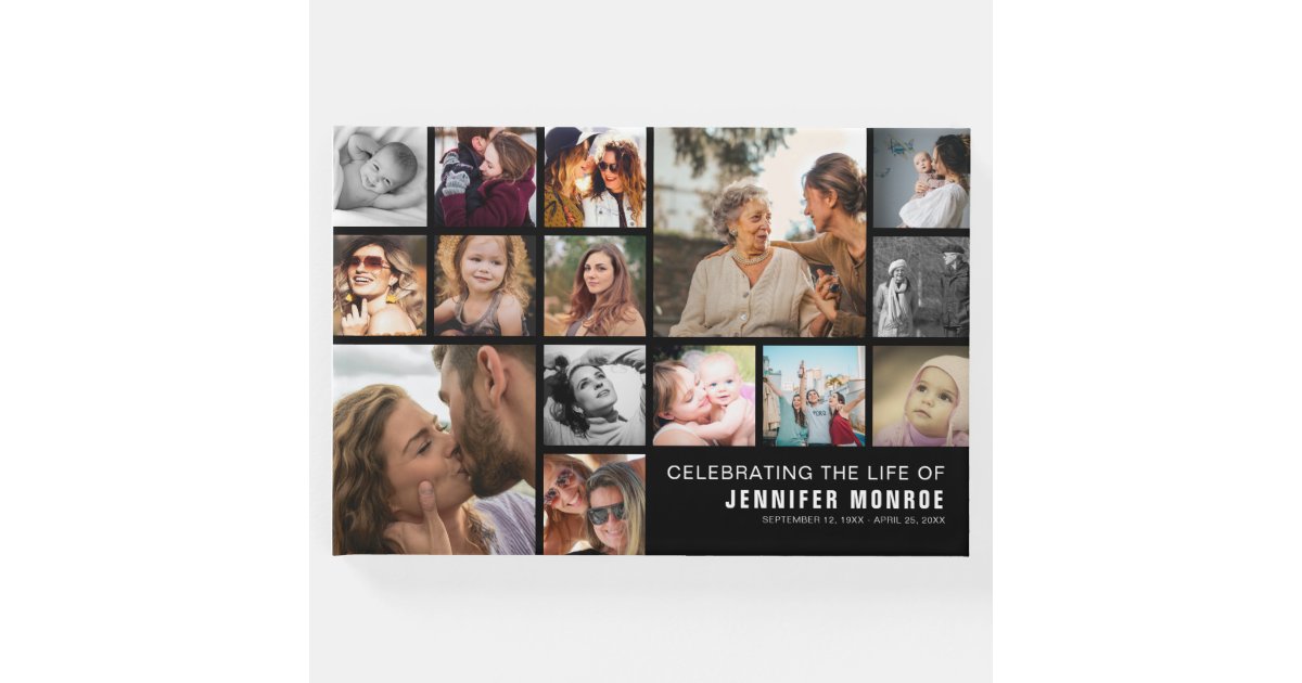 Celebration of Life Modern Photo Collage Grid Guest Book | Zazzle.com