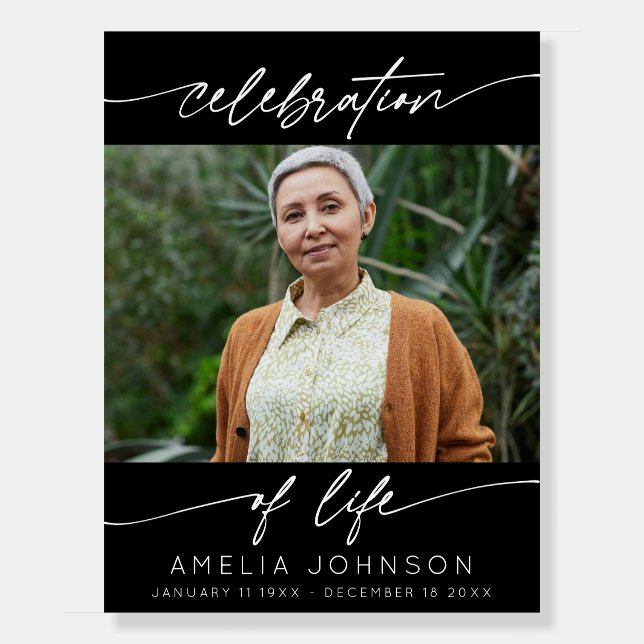 Celebration of Life Modern Script Photo Funeral  Foam Board (Front)