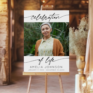 Celebration of Life Modern Script Photo Funeral  Foam Board