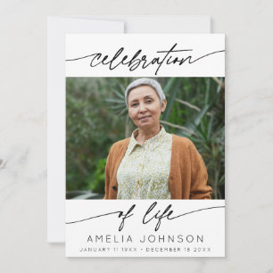 Celebration of Life Modern Script Photo Funeral Thank You Card