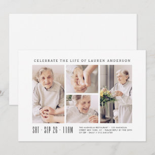 Celebration of Life Modern Simple 4 Photo Collage Invitation