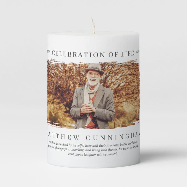 Celebration of Life Modern Simple Photo Pillar Candle (Front)