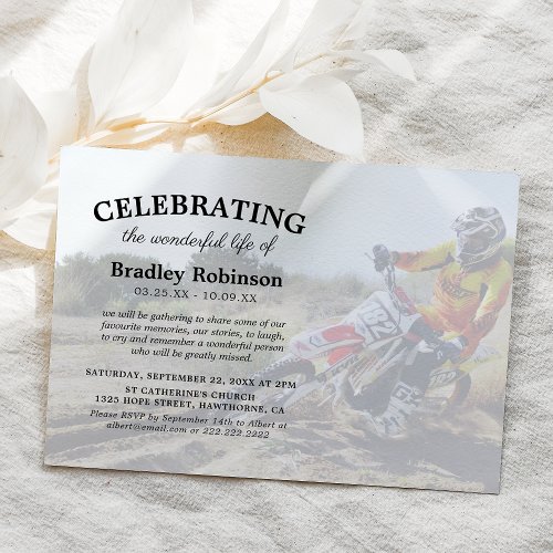Celebration of Life  Motorcross Photo Funeral Invitation