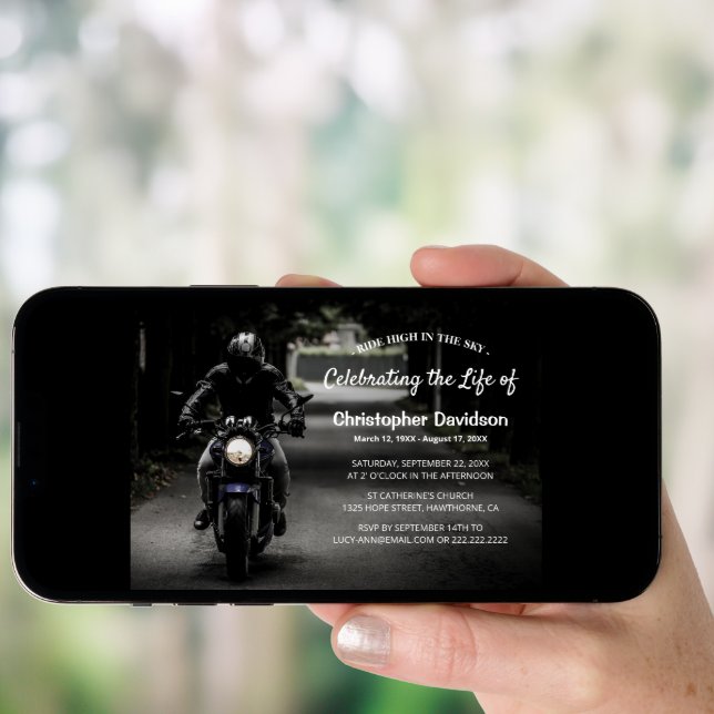 Celebration of Life | Motorcycle Rider Funeral Invitation (Front Digital)