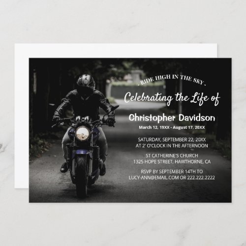 Celebration of Life  Motorcycle Rider Funeral Invitation