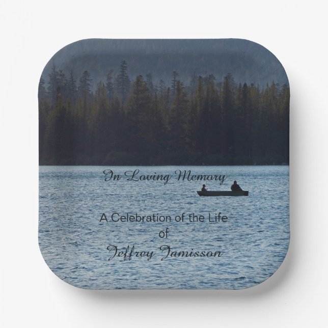 Celebration of Life, Name, Fishermen Lake, Square Paper Plates (Front)