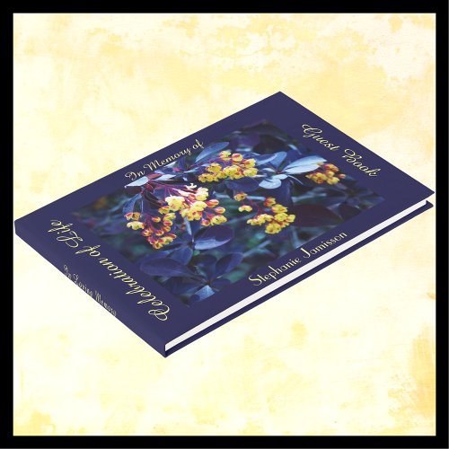 Celebration of Life Name Golden Yellow Flowers  Guest Book