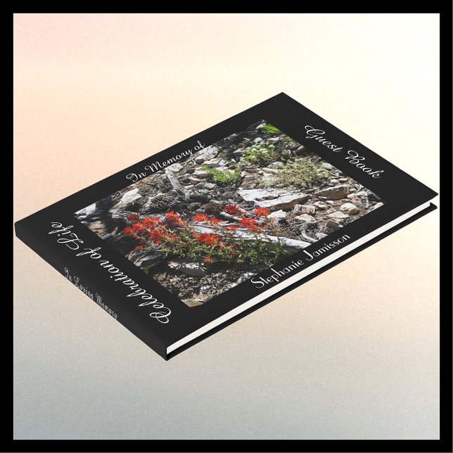 Celebration of Life, Name, Red Flowers and Rocks,  Guest Book (Creator Uploaded)