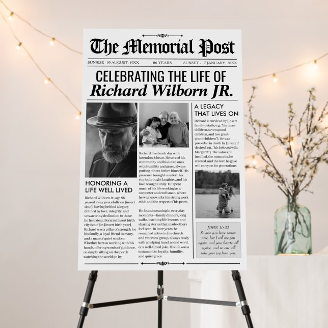 Celebration of Life Newspaper Photo Funeral Poster (In Situ (Stand))