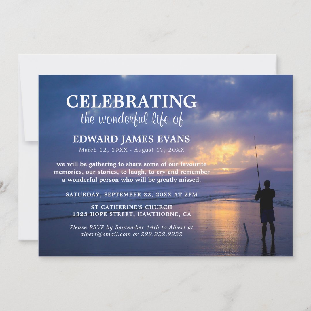 Celebration of Life | Ocean Fisherman Funeral Invitation | Zazzle