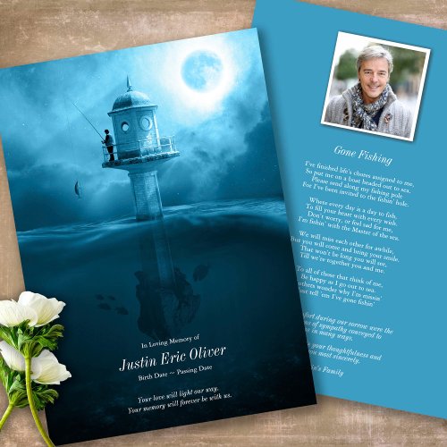 Celebration of Life Ocean Fisherman Funeral  Thank You Card