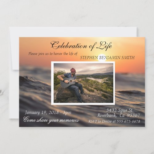 Celebration of Life Ocean Lake Sunset Photo Invitation