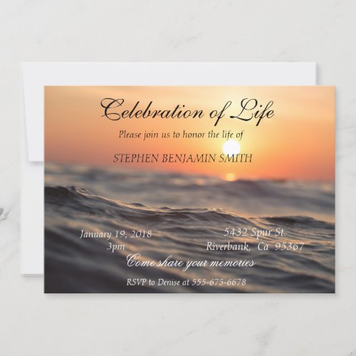 Celebration of Life Ocean Lake Sunset Sunrise Invitation