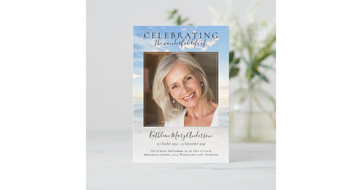 Celebration of Life Ocean Photo Funeral Invitation | Zazzle