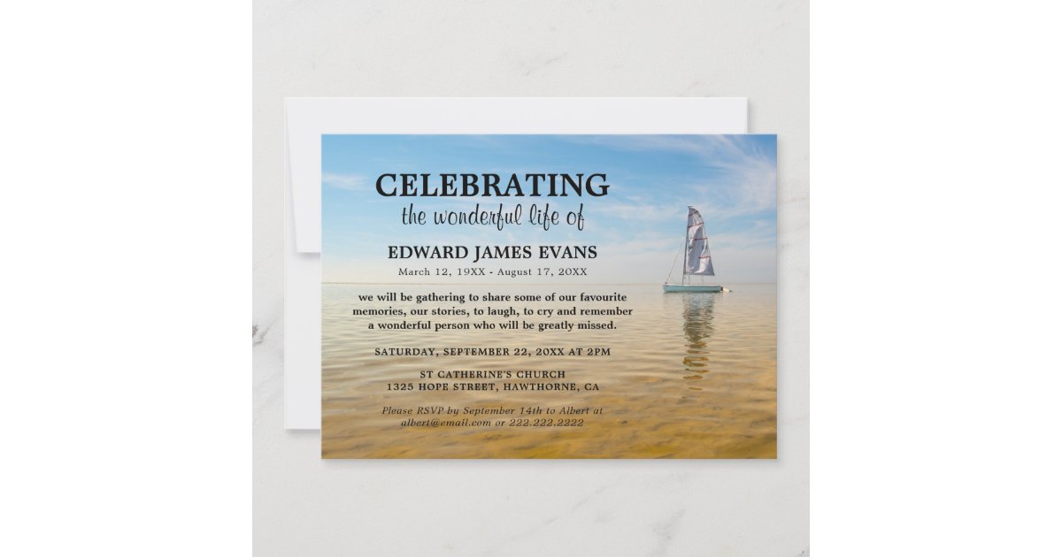 Celebration Of Life Ocean Sailing Funeral Invitation Zazzle