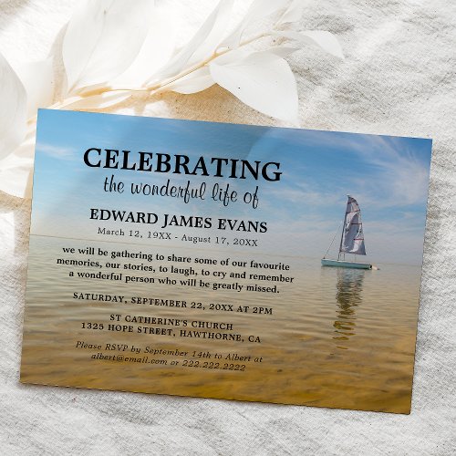 Celebration of Life  Ocean Sailing Funeral Invitation