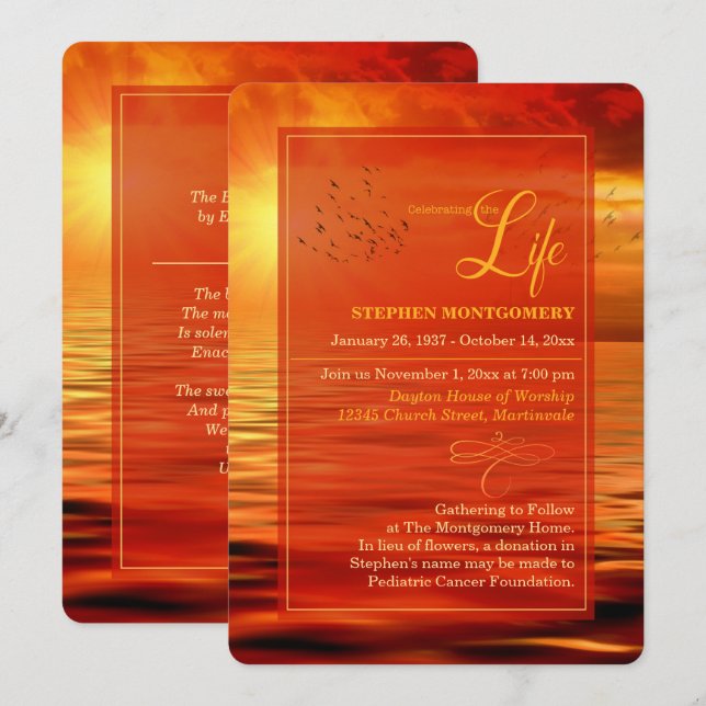 Celebration of Life Ocean Sunset Horizon Invitation (Front/Back)