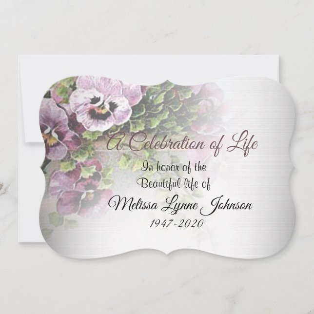 Celebration Of Life , Pansy Garden Invitation (Front)