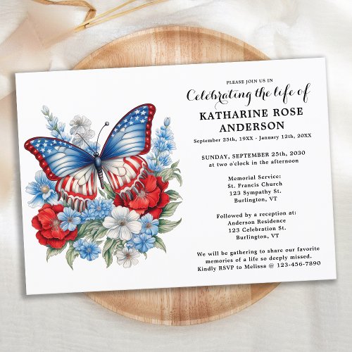 Celebration Of Life Patriotic Butterfly Funeral Invitation