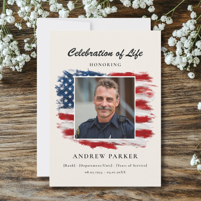 Celebration of Life Patriotic Photo Memorial Beige Invitation (Celebration of Life Patriotic Photo Memorial Beige Invitation)