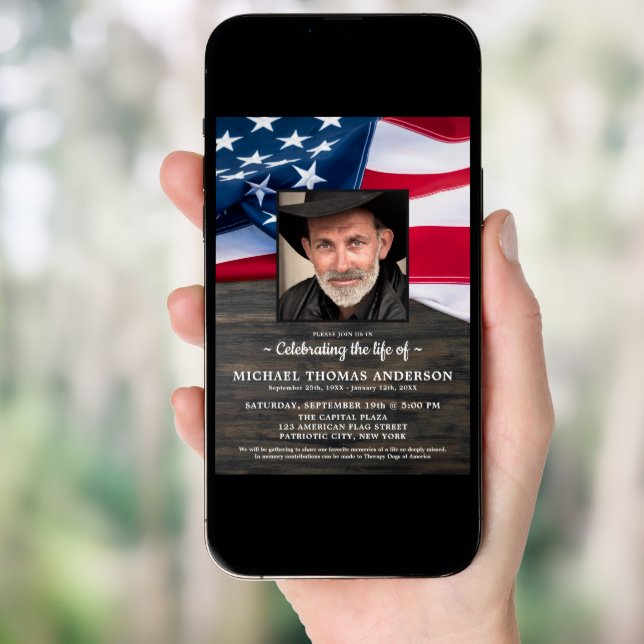 Celebration Of Life Patriotic Veteran Flag Photo Invitation (Front Digital)