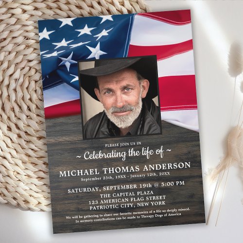 Celebration Of Life Patriotic Veteran Flag Photo Invitation
