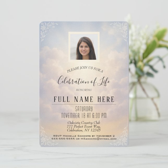 Celebration of Life - Peaceful Clouds Invitation (Standing Front)