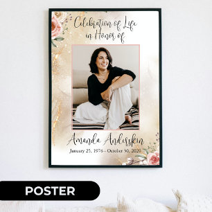 Celebration of Life Peach and Gold Funeral Poster