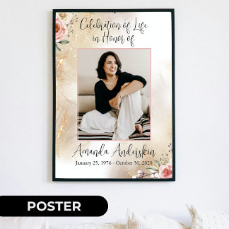 Celebration of Life Peach and Gold Funeral Poster