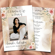 Celebration of Life Peach & Gold Order of Service