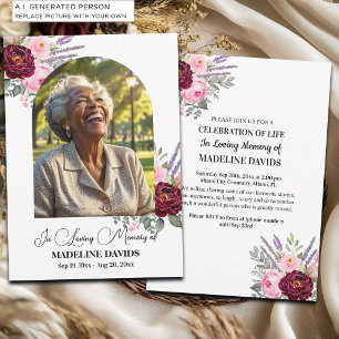 Celebration Of Life Peonies Photo Funeral  Invitation