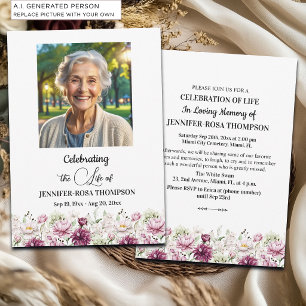 Celebration Of Life Peonies Photo Funeral Invitation