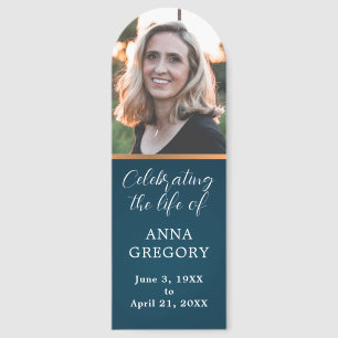 Celebration of Life Photo Blue and Bronze Bookmark