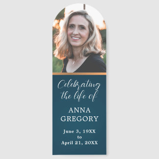 Celebration of Life Photo Blue and Bronze Bookmark