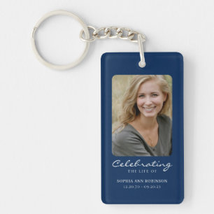 Celebration of Life Photo Blue Memorial Keepsake Keychain
