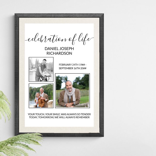 Celebration of Life Photo Collage Memorial Verse Poster (Funeral memorial poster to order professionally printed or as a printable digital download)