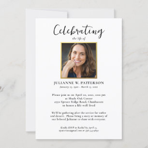 Celebration of Life Photo, Elegant Gold Funeral Invitation