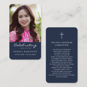 Celebration of Life Photo Funeral Blue Prayer Card