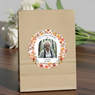 Celebration Of Life Photo Funeral Colorful Floral Classic Round Sticker