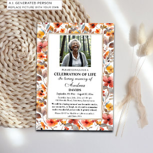 Celebration Of Life Photo Funeral Colorful Floral Invitation