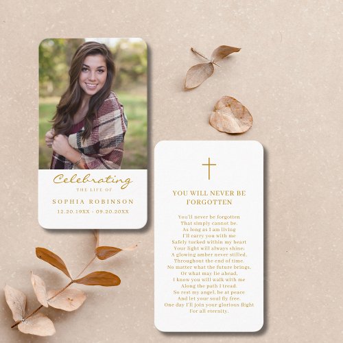 Celebration of Life Photo Gold Funeral Prayer Card