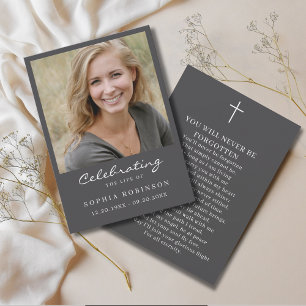 Celebration of Life Photo Gray Memorial Card